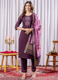 Prazu Fashion Wine Viscose Silk Thread Embroidered Designer Kurta Set - Distacart