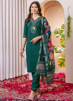 Prazu Fashion Green Viscose Silk Thread Embroidered Designer Kurta Set - Distacart