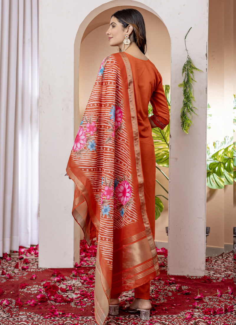 Prazu Fashion Orange Viscose Silk Thread Embroidered Designer Kurta Set - Distacart