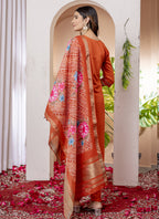 Prazu Fashion Orange Viscose Silk Thread Embroidered Designer Kurta Set - Distacart