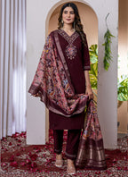 Prazu Fashion Wine Viscose Silk Thread Embroidered Designer Kurta Set - Distacart