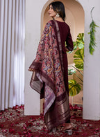 Prazu Fashion Wine Viscose Silk Thread Embroidered Designer Kurta Set - Distacart
