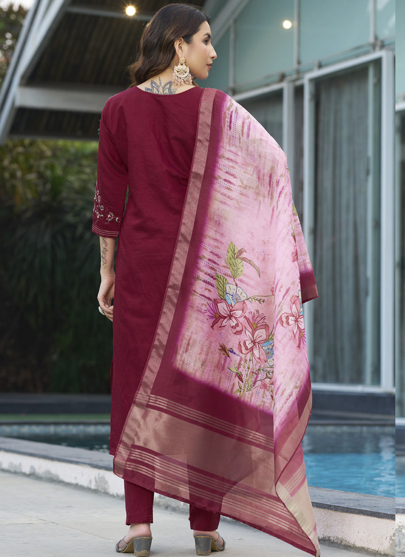 Prazu Fashion Maroon Viscose Silk Thread Embroidered Designer Kurta Set - Distacart