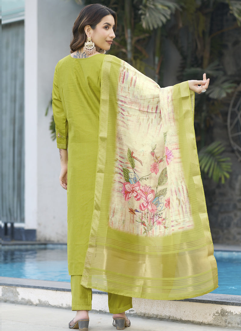 Prazu Fashion Parrot Green Viscose Silk Thread Embroidered Designer Kurta Set - Distacart