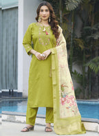 Prazu Fashion Parrot Green Viscose Silk Thread Embroidered Designer Kurta Set - Distacart