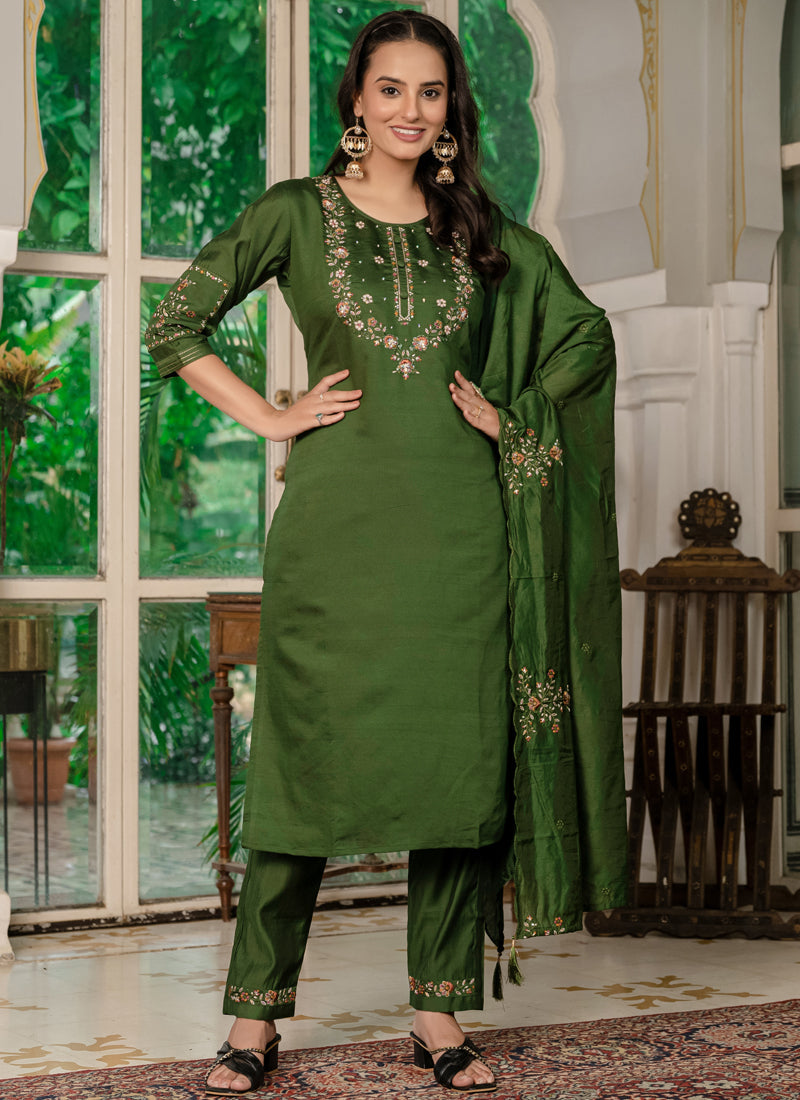 Prazu Fashion Mehendi Marina Silk Thread Embroidered Designer Kurta Set - Distacart