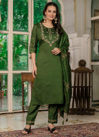 Prazu Fashion Mehendi Marina Silk Thread Embroidered Designer Kurta Set - Distacart