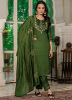 Prazu Fashion Mehendi Marina Silk Thread Embroidered Designer Kurta Set - Distacart
