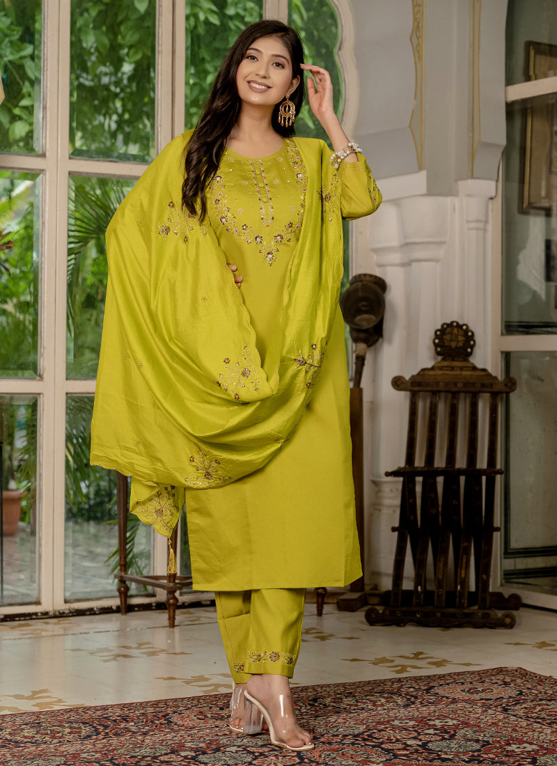 Prazu Fashion Mustard Marina Silk Thread Embroidered Designer Kurta Set - Distacart