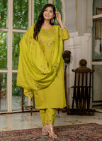 Prazu Fashion Mustard Marina Silk Thread Embroidered Designer Kurta Set - Distacart
