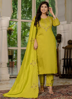 Prazu Fashion Mustard Marina Silk Thread Embroidered Designer Kurta Set - Distacart
