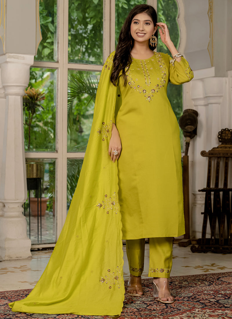 Prazu Fashion Mustard Marina Silk Thread Embroidered Designer Kurta Set - Distacart