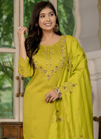 Prazu Fashion Mustard Marina Silk Thread Embroidered Designer Kurta Set - Distacart