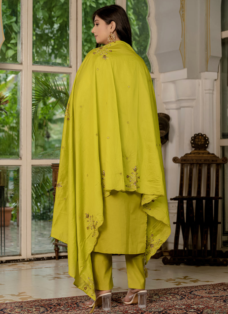 Prazu Fashion Mustard Marina Silk Thread Embroidered Designer Kurta Set - Distacart