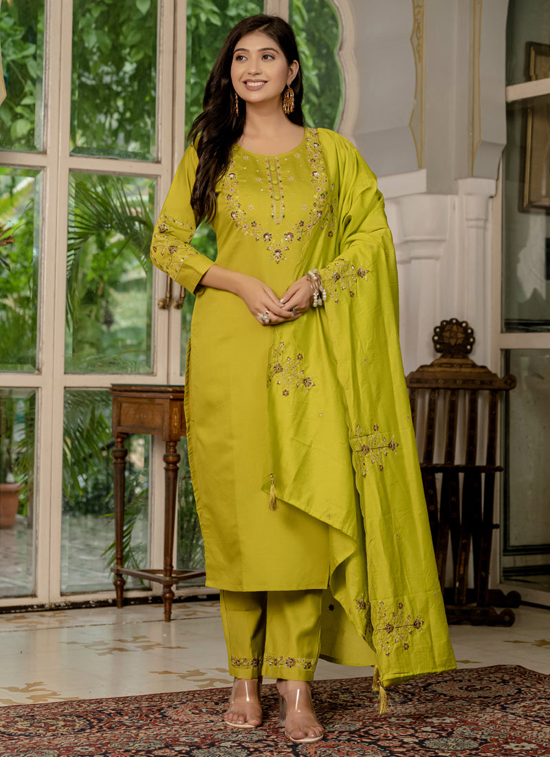 Prazu Fashion Mustard Marina Silk Thread Embroidered Designer Kurta Set - Distacart