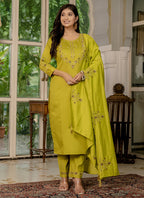 Prazu Fashion Mustard Marina Silk Thread Embroidered Designer Kurta Set - Distacart