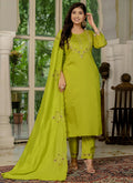 Prazu Fashion Parrot Green Marina Silk Thread Embroidered Designer Kurta Set - Distacart