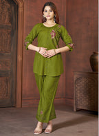 Prazu Fashion Mahendi Rayon Multi Embroidery Thread Work Co-Ords Set - Distacart