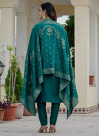 Prazu Fashion Rama Green Roman Silk Embroidered Sequence Designer Kurta Set - Distacart