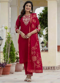 Prazu Fashion Red Roman Silk Embroidered Sequence Designer Kurta Set - Distacart