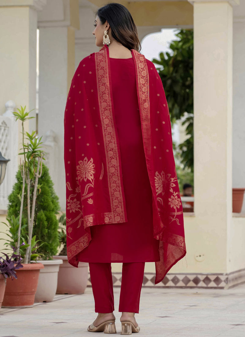 Prazu Fashion Red Roman Silk Embroidered Sequence Designer Kurta Set - Distacart