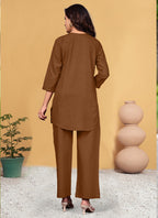 Prazu Fashion Brown Pink Rayon Multi Embroidery Thread Work Co-Ords Set - Distacart