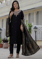 Prazu Fashion Black Roman Silk Embroidered Sequence Designer Kurta Set - Distacart