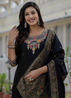 Prazu Fashion Black Roman Silk Embroidered Sequence Designer Kurta Set - Distacart