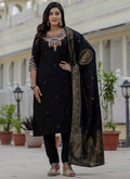Prazu Fashion Black Roman Silk Embroidered Sequence Designer Kurta Set - Distacart