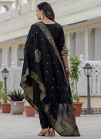Prazu Fashion Black Roman Silk Embroidered Sequence Designer Kurta Set - Distacart