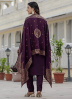 Prazu Fashion Wine Roman Silk Embroidered Sequence Designer Kurta Set - Distacart