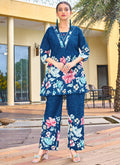 Prazu Fashion Blue Pure Cotton Stylish Prints Co-Ords Set - Distacart