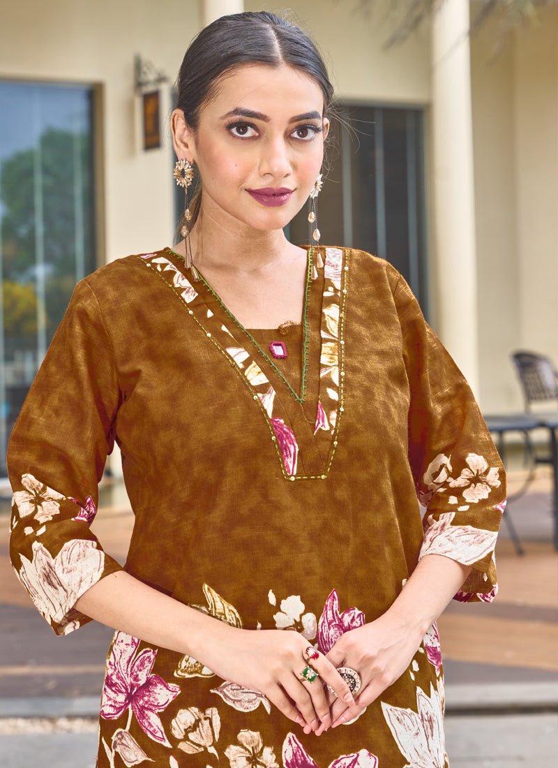 Prazu Fashion Mustard Pure Cotton Stylish Prints Co-Ords Set - Distacart