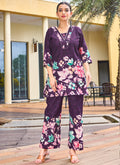Prazu Fashion Purple Pure Cotton Stylish Prints Co-Ords Set - Distacart