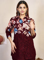 Prazu Fashion Maroon Pure Cotton Stylish Prints Co-Ords Set - Distacart