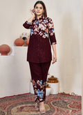 Prazu Fashion Maroon Pure Cotton Stylish Prints Co-Ords Set - Distacart