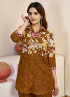 Prazu Fashion Mustard Pure Cotton Stylish Prints Co-Ords Set - Distacart