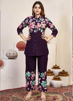 Prazu Fashion Violet Pure Cotton Stylish Prints Co-Ords Set - Distacart