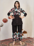 Prazu Fashion Wine Pure Cotton Stylish Prints Co-Ords Set - Distacart