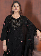 Prazu Fashion Black Viscose Roman Silk Embroidered Sequence Work Kurta Set - Distacart