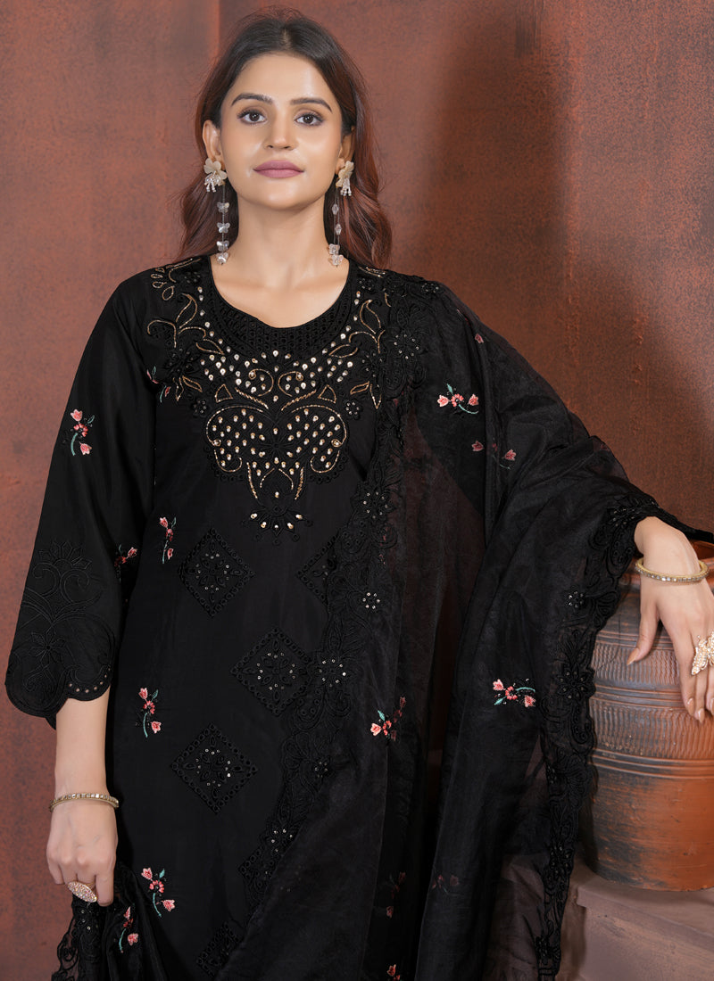 Prazu Fashion Black Viscose Roman Silk Embroidered Sequence Work Kurta Set - Distacart