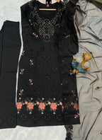 Prazu Fashion Black Viscose Roman Silk Embroidered Sequence Work Kurta Set - Distacart