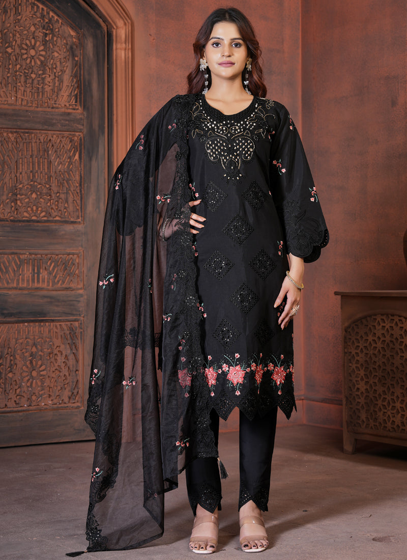Prazu Fashion Black Viscose Roman Silk Embroidered Sequence Work Kurta Set - Distacart