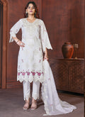 Prazu Fashion White Viscose Roman Silk Embroidered Sequence Work Kurta Set - Distacart