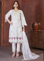Prazu Fashion White Viscose Roman Silk Embroidered Sequence Work Kurta Set - Distacart
