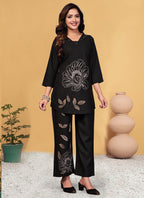 Prazu Fashion Black Viscose Rayon Embroidery Thread Work Co-Ords Set - Distacart