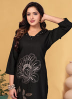 Prazu Fashion Black Viscose Rayon Embroidery Thread Work Co-Ords Set - Distacart
