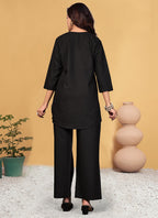 Prazu Fashion Black Viscose Rayon Embroidery Thread Work Co-Ords Set - Distacart