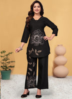 Prazu Fashion Black Viscose Rayon Embroidery Thread Work Co-Ords Set - Distacart