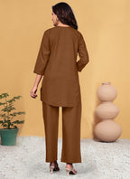Prazu Fashion Brown Viscose Rayon Embroidery Thread Work Co-Ords Set - Distacart